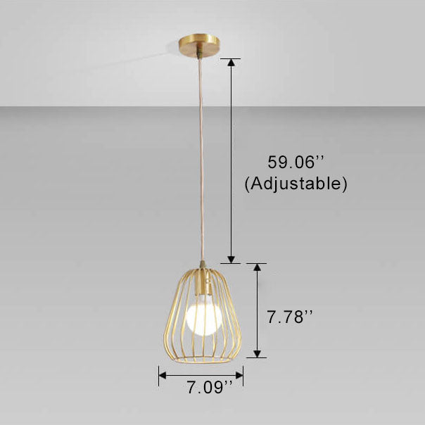 Simple 1-Light Cage Shaped Golden Pendant Light