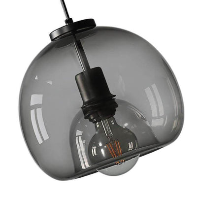 Minimalist Smoke Gray 1-Light Hand-Blown Glass Dome Pendant Light