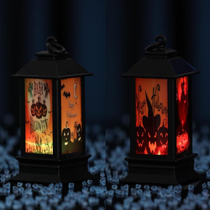 Lampe de table décorative à piles avec lampe à huile lumineuse d'Halloween, squelette et citrouille 