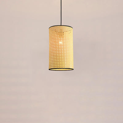 Modern Rattan Weaving Cylinder 1-Light Pendant Light