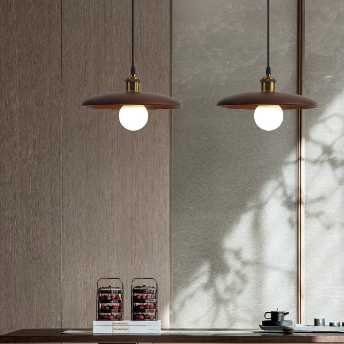 Minimalist Wooden 1-Light Saucer Shaped Pendant Light