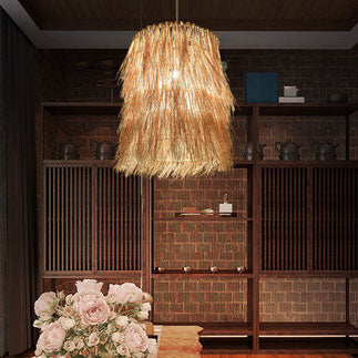 Rattan Weaving 1-Light Cylinder Tassels Pendant Light