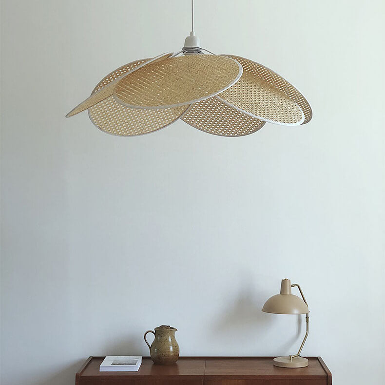 Japanischer Wabi-Sabi Rattan 1-Licht Pendelleuchte 