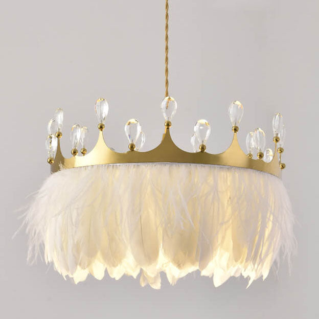 Modern Crown Shape 1-Light Feather Pendant Light