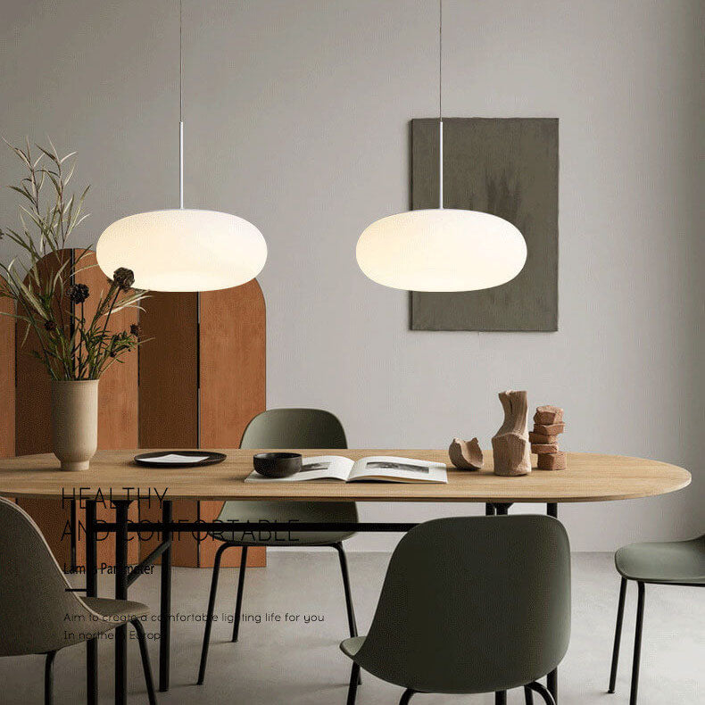 Moderne minimalistische Kunststoff weiße 1-Licht Trommel LED Pendelleuchte 