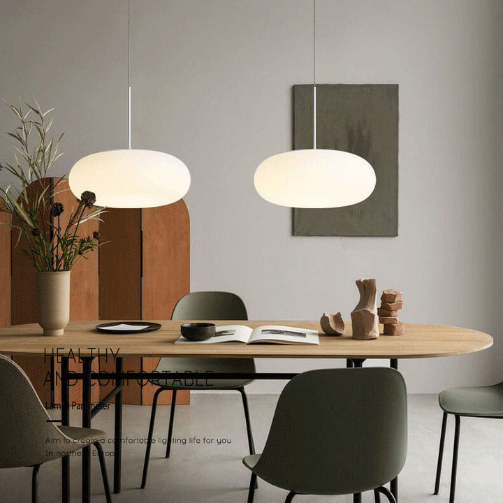 Moderne minimalistische Kunststoff weiße 1-Licht Trommel LED Pendelleuchte 