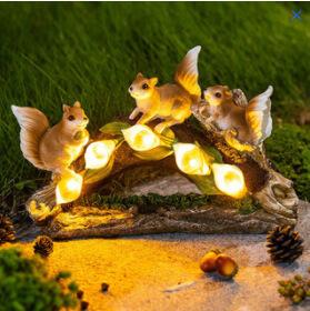 Gartenstatue Solar Eichhörnchen Harz Outdoor Wasserdichte Dekoration Nachtlichter 