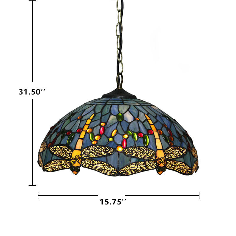 Tiffany Stained Glass 1-Light Dragonfly Dome Pendant Light