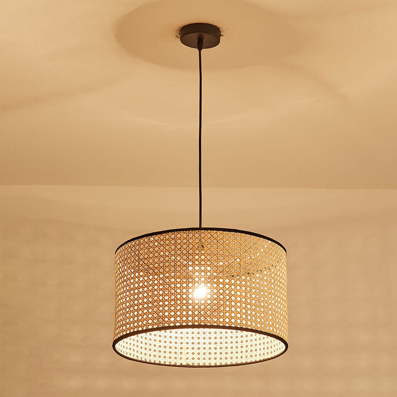 Modern Rattan Weaving Cylinder 1-Light Pendant Light