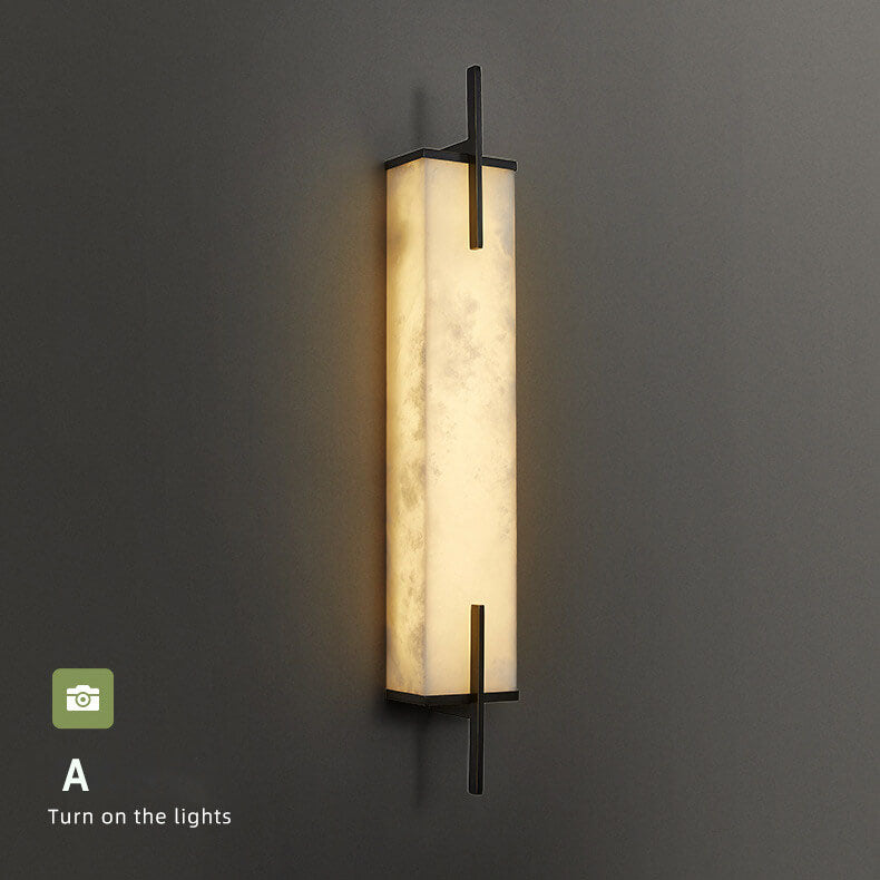 Chinese Style Marble 1-Light Long Square LED Sconce Lamp 3 Design