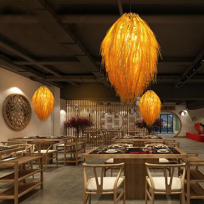 Modern Bamboo Weaving Creative Pine Cone 1-Light Tassels Pendant Light