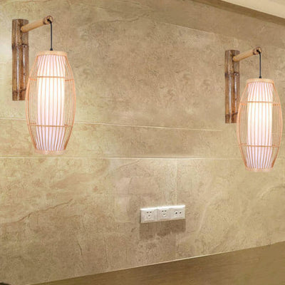 Modern New Chinese Bamboo Weaving 1-Light Wall Sconce Lamp