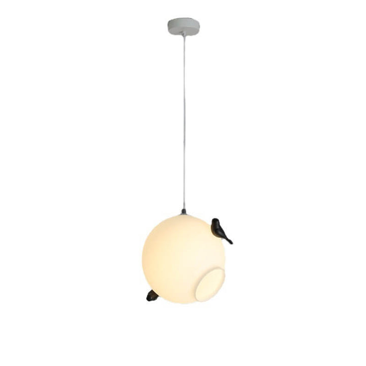 Modern Glass Ball with Standing Birds 1-Light Pendant Light
