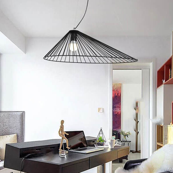 Nordic Black Metal 1-Light Wire Hat Shade Pendant Light