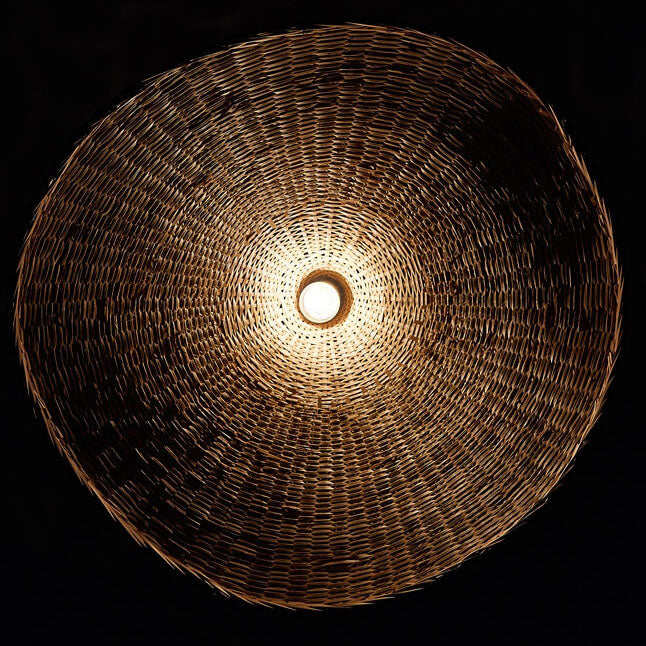 Lustre suspendu chapeau de paille 1 lumière en bambou tissé 