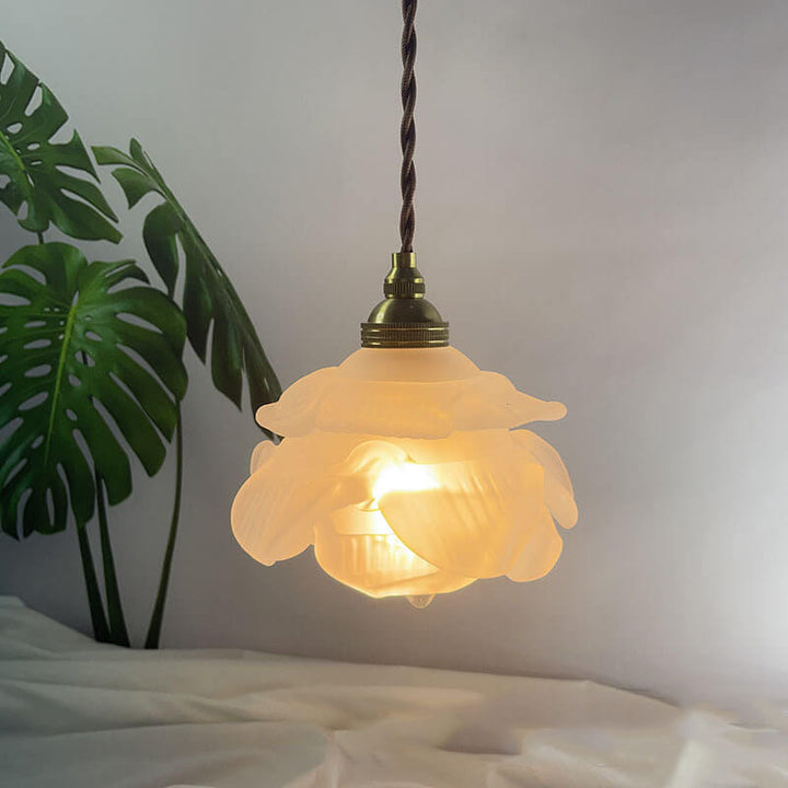 Modern Petal Glass 1-Light Brass Pendant Light