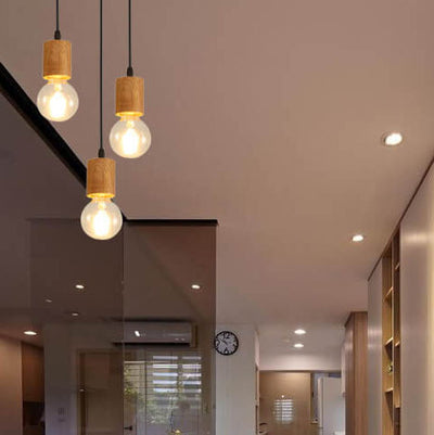 Modern Minimalist Wooden Geometric 1-Light Small Pendant Light