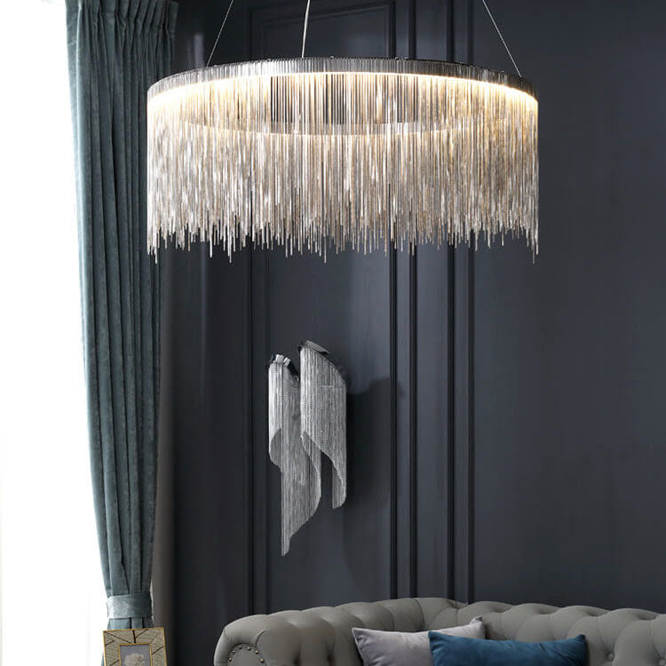 Modern Circular Metal Tassel 1-Light LED Chandeliers