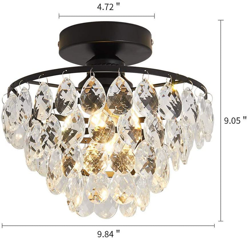 Vintage Luxury Crystal Tassel 1-Light Semi-Flush Mount Ceiling Light