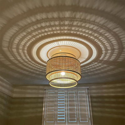 Bambuswebzylinder im japanischen Stil Metallkäfig 1-Licht-Pendelleuchte 