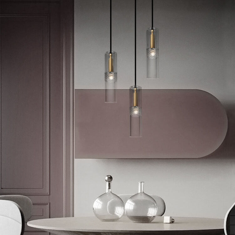 Luminaire suspendu moderne à 1 lumière en forme de cylindre en cristal 