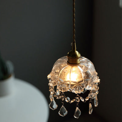 Vintage Clear Glass1-Light Flower Pendant Light