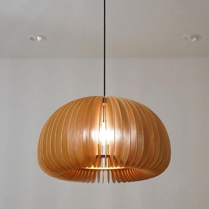 Vintage Wooden 1-Light Pumpkin  Pendant Light