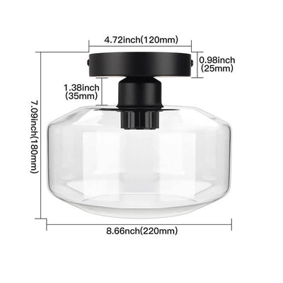 Clear Glass 1-Light Dome Semi-Flush Mount Lighting