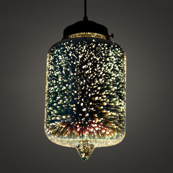 Modern Creative 3D Stained Fireworks Glass Jar 1-Light Pendant Light