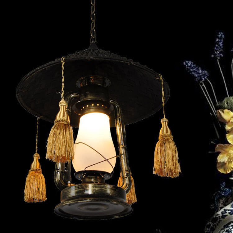 Retro Glass Kerosene 1-Light Tassels Pendant Light