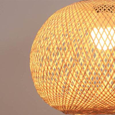 Lámpara colgante japonesa de 1 luz beige con bola redonda de tejido de bambú 