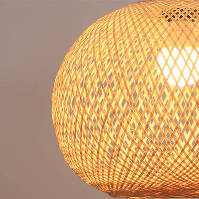 Bamboo Weaving Round Ball Beige 1-Light Japanese Pendant Light