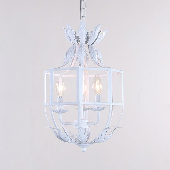 Vintage Wrought  Iron Lantern Cage 3-Light Chandelier