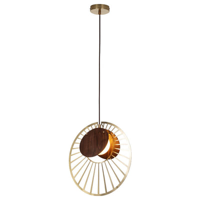 Modern Creative Walnut Metal Disc 1-Light Pendant Light