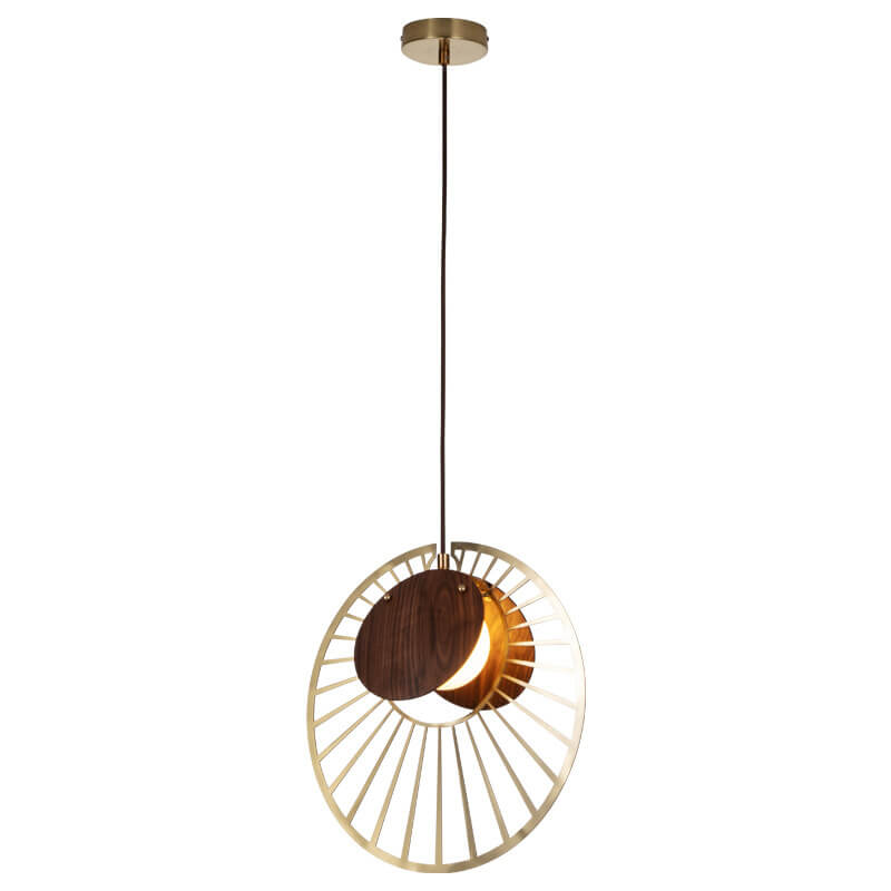 Modern Creative Walnut Metal Disc 1-Light Pendant Light