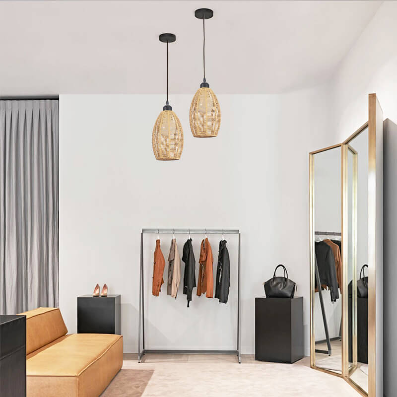 Bamboo Weaving 1-Light Single Oval Pendant Light