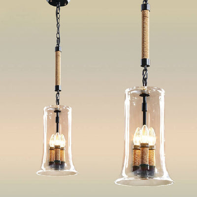 Creative Bell Shaped Glass Hemp Rope 3-Light LED Chandelier
