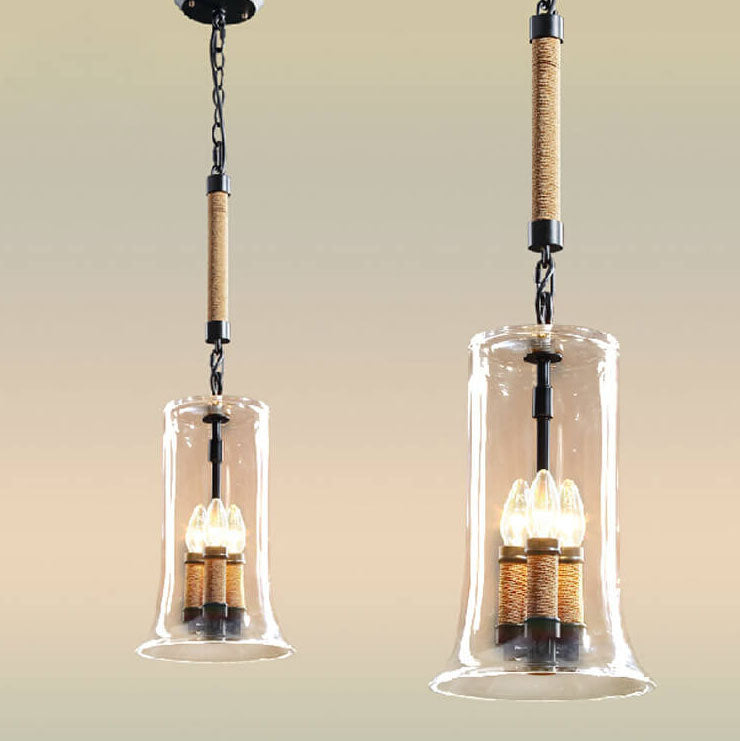 Creative Bell Shaped Glass Hemp Rope 3-Light LED Chandelier