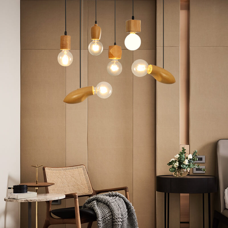 Modern Minimalist Wooden Geometric 1-Light Small Pendant Light