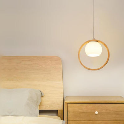 Modern Wooden Circle Ring 1-Light Pendant Light