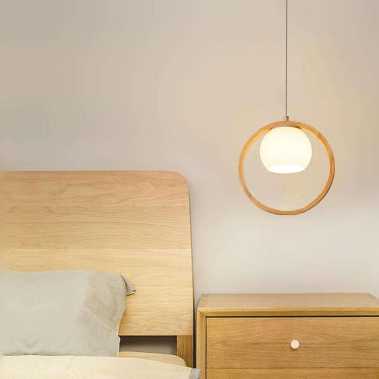 Modern Wooden Circle Ring 1-Light Pendant Light