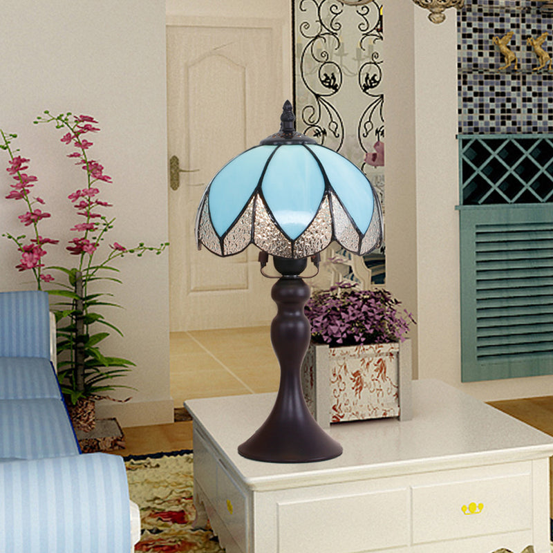 Vintage Tiffany Lotus Petals Buntglas Kuppel 1-Licht Tischlampe 