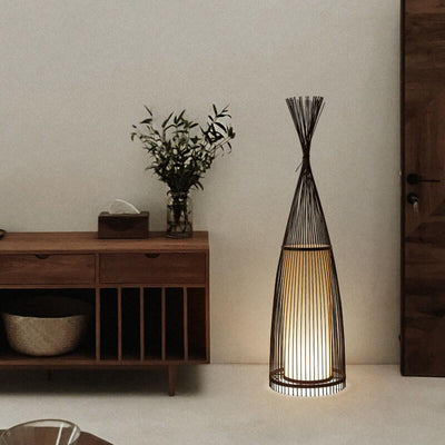 Bamboo Weaving 1-Light Hut Shaped Standing Floor Lamps