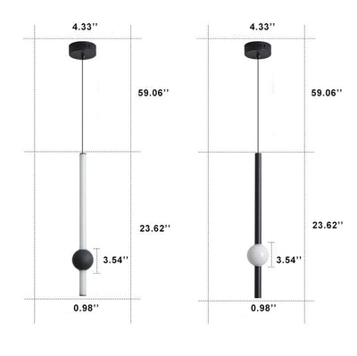 Modern Minimalist Long Cylinder with Metal Ball  LED Pendant Light