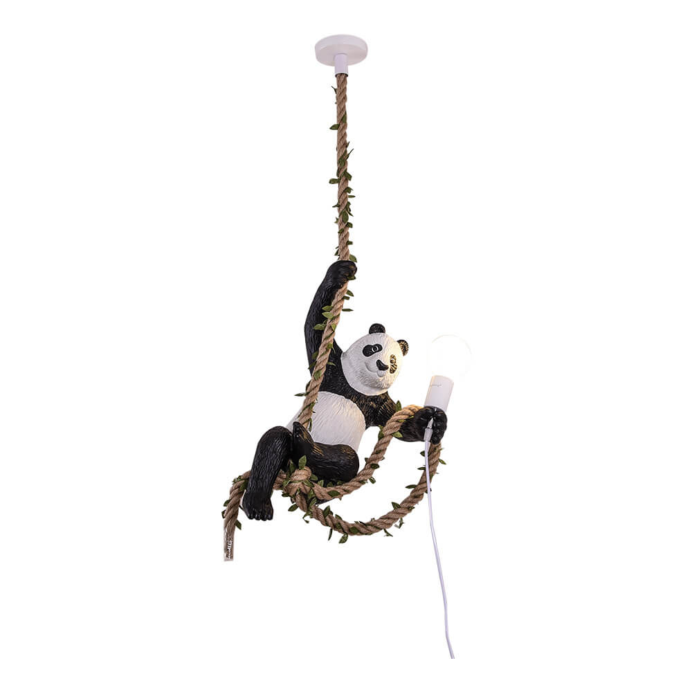 Lámpara colgante de resina creativa Panda con cuerda de cáñamo de 1 luz 