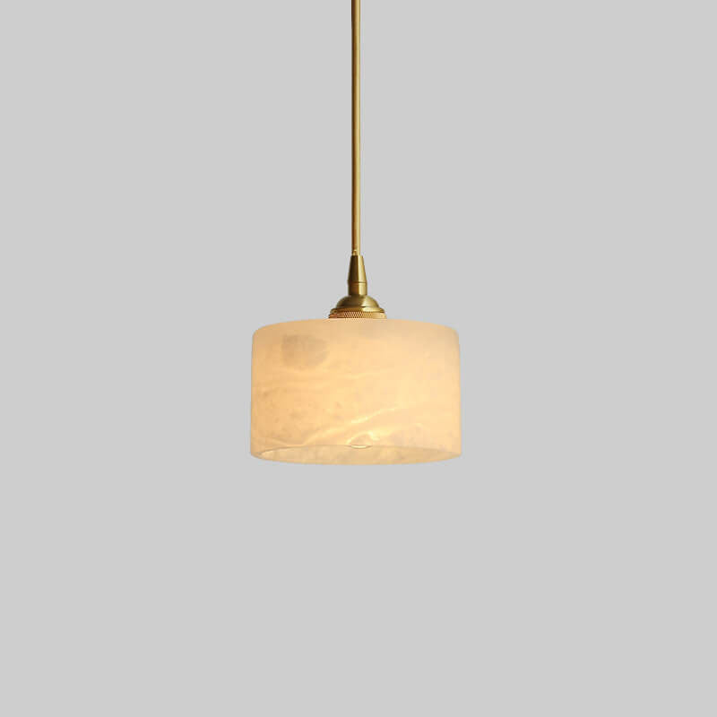 Retro Brass 1-Light Cylindrical Marble Shade Pendant Light