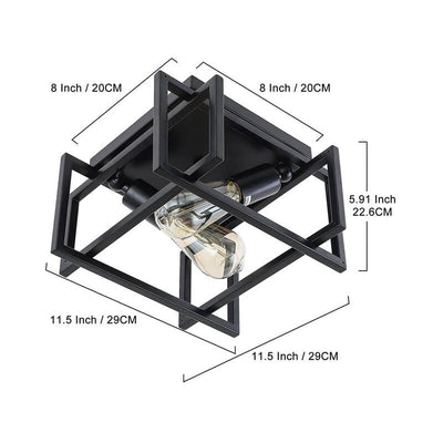 Industrial 2-Light Open Geometric Frame Flush Mount Lighting