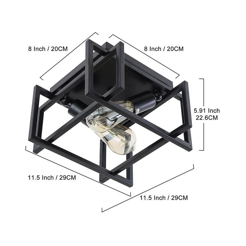 Industrial 2-Light Open Geometric Frame Flush Mount Lighting
