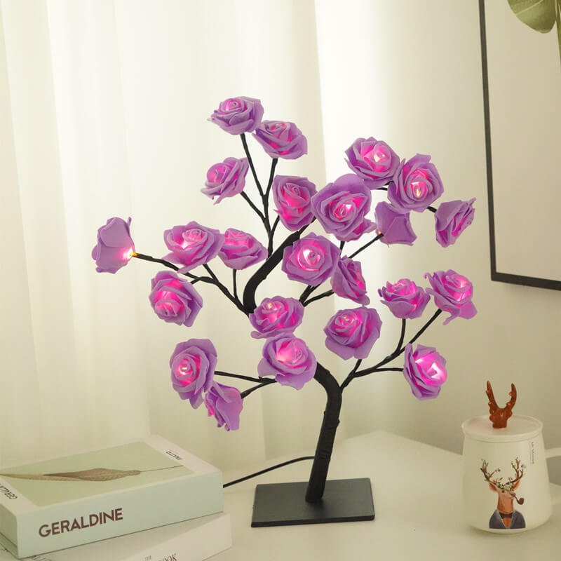 24 Light Simulation Rose Tree PVC LED Warm White USB Decoration Table Lamp