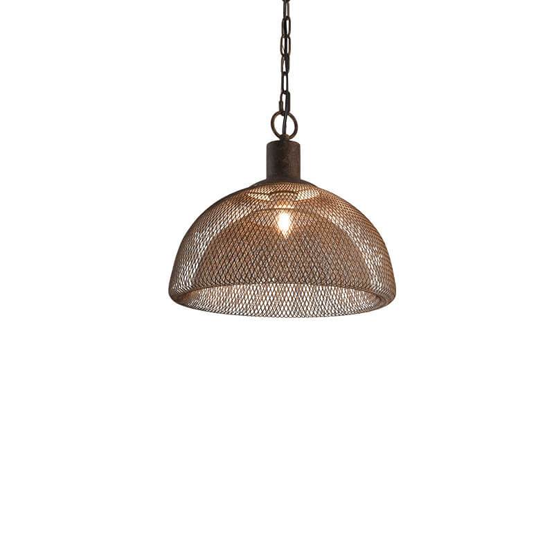 Lámpara colgante contemporánea industrial de hierro forjado con herrajes, media pantalla redonda envejecida, 1 luz, para sala de estar 
